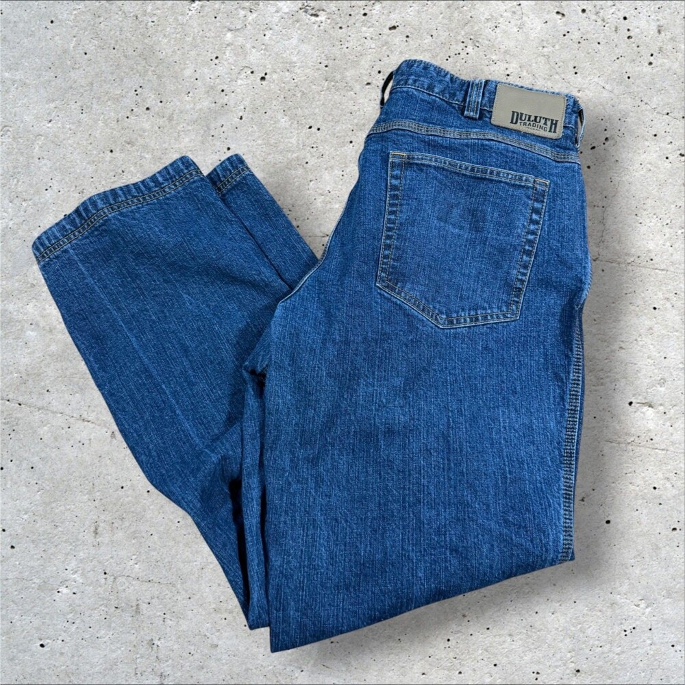 Duluth Trading Co Flex Ballroom Jeans Mens 36x32 Blue Straight Stretch Denim